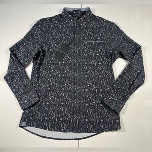 7 Diamonds Men's Black and White Patterned Button-Down Shirt